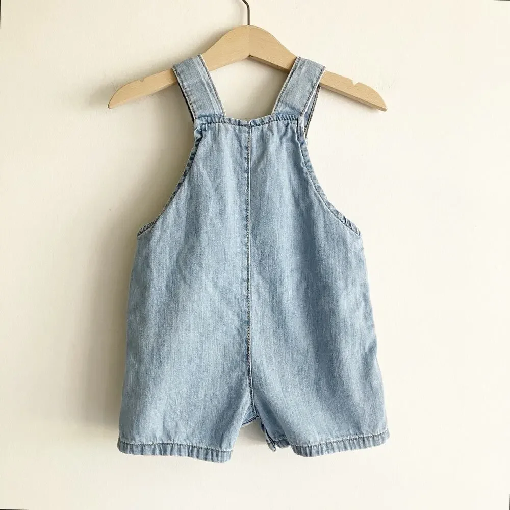 Organic Little Planet by Carters 18 Mos Shortall Blue Chambray Overall Shorts